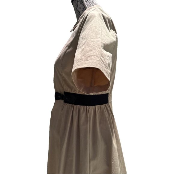 Mirra Masa collared Dress, Beige, Faux leather accent, zip front 100% cotton - Picture 6 of 12